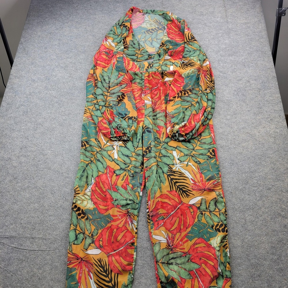 PRETTYLITTLETHING Outfit Womens 10 Multicolor Tropical Chiffon Top Pants Set